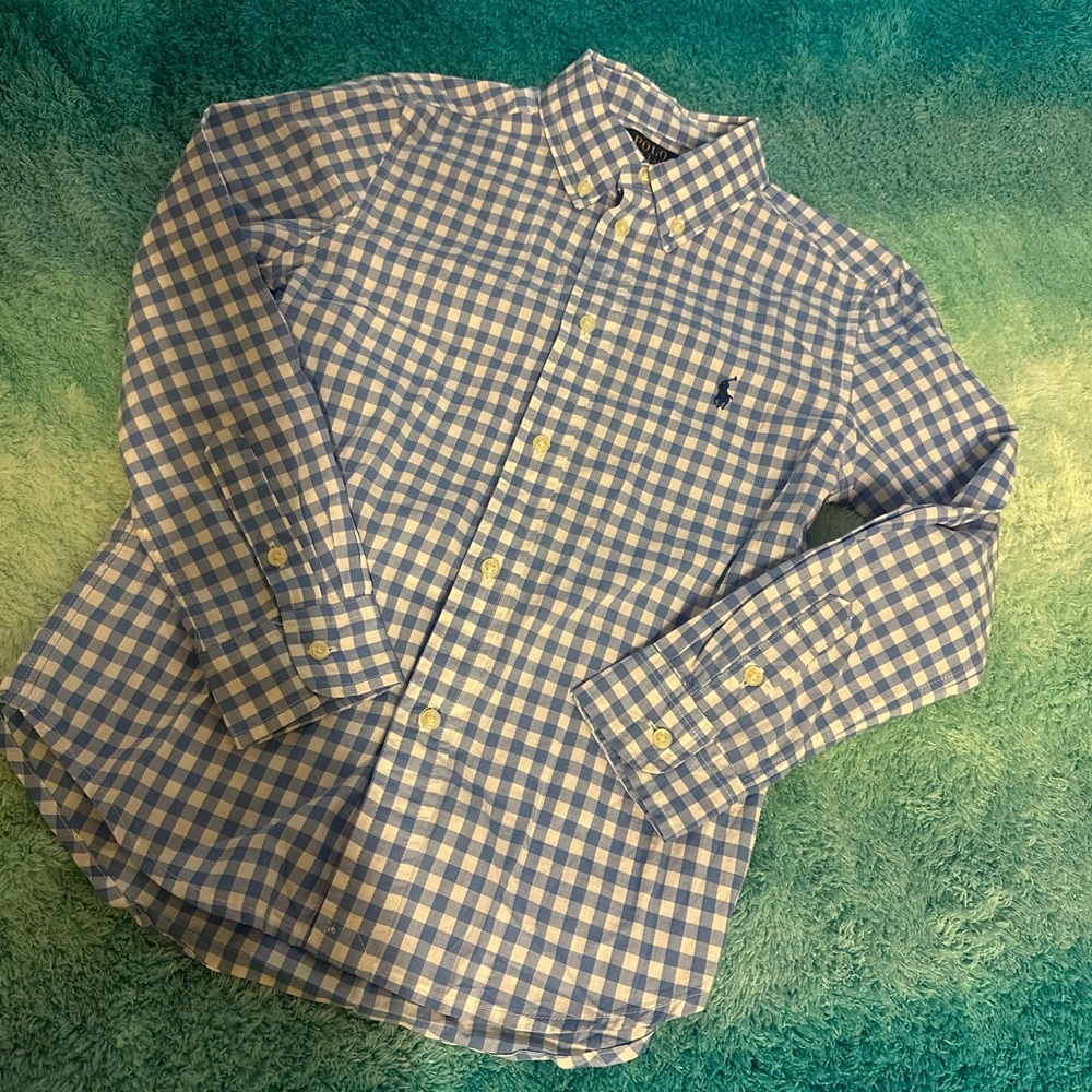🌼SPRING READY🌼 Ralph Lauren Polo Gingham Oxford Shirt Boys Sz 7 BLUE /WHITE